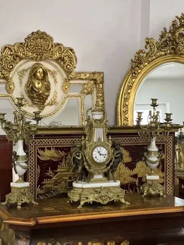 Satovi za kuću: Kaminski sat sa svećnjacima (anđeli) ⏰🕯️👼 Mehanizam: Odlično stanje — 12