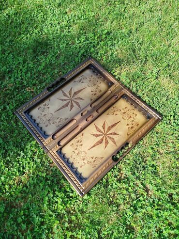 Nərdlər: Əl işı ağac nərd-şahmat dəsti - Material: təbii ağac, üzərində dərin — 7