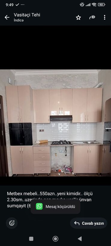 Məişət kimyəvi maddələri: Metbex mebeli. 550azn. yeni kimidir. ölçü 2.30sm. uzerinde qaz moyka
