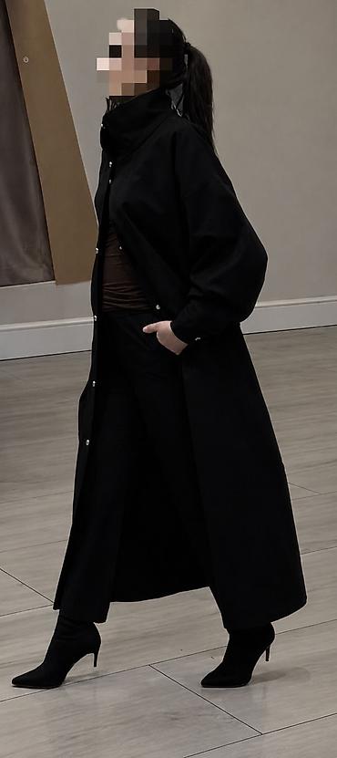 Пальто: Пальто женское длинное, черное, oversize - Фасон: прямое, свободное — 2