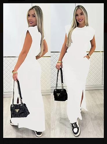 qalin don: Ağ rəngli uzun qadın donu - Model: düz kəsim, yandan yarıqlı maxi — 1