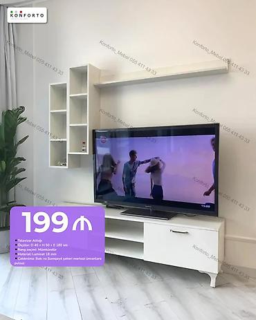 Ağ rəngdə müasir dizaynlı TV stendi və asma modullar dəsti - Məhsul
