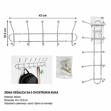 KMT Zidna kuka dvoredna – 5 kuka sa zavrtnjima (SKU: 3283354)
