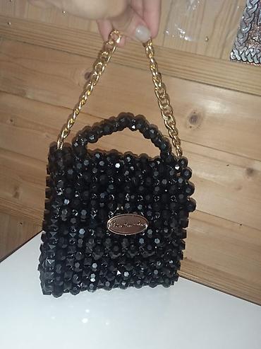Çantalar: Qara muncuq naxışlı qadın çantası - Material: Tamamilə faceted — 1