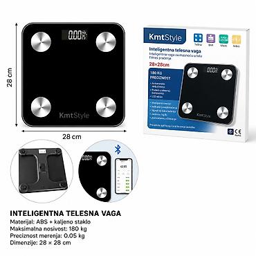 KMT Bluetooth crna inteligentna telesna vaga sa skalom telesne masti –