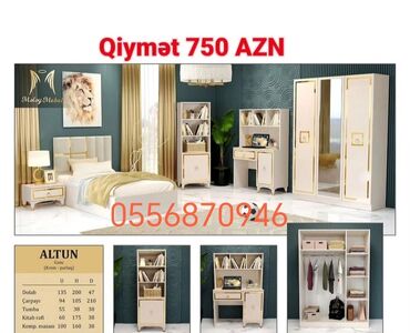 Yataq otağı dəstləri: İkinəfərlik çarpayı, Termo, Dolab, 2 tumba, Azərbaycan, Yeni — 11
