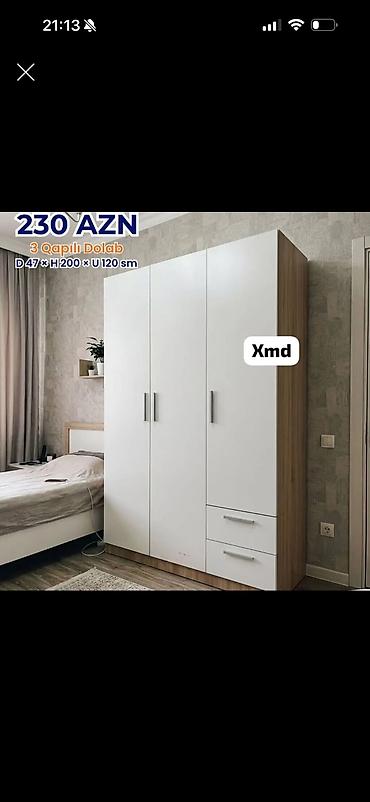 3 qapılı geyim dolabı Ölçülər: Dərinlik 47 sm × Hündürlük 200 sm × En lalafo.az -da 3 qapılı geyim dolabı Ölçülər: Dərinlik 47 sm × Hündürlük 200 sm × En