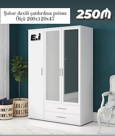 zeka kupu: Ağ rəngdə 3 qapılı geyim şkafı. - Ölçülər: 200 x 120 x 47 sm - İki — 1