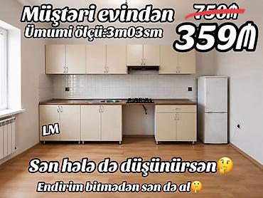 Mətbəx mebeli dəsti - Ümumi ölçü: 3 m 03 sm - Üst və alt dolablar
