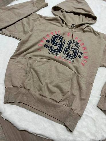 Dukserice: Ženski duks sa kapuljačom – bež/svetlo smeđa nijansa, sportski print — 3