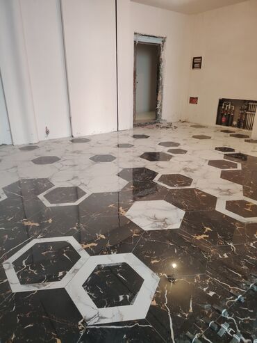 Plitə işləri: Peşəkar kafel-metlax və mərmərə bənzər porselen plitələrin döşənməsi — 23