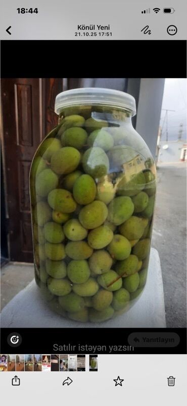 Şirniyyat məhsulları: Təbii duzlu yaşıl zeytun – böyük cam bankada - Ev üsulu hazırlanmış