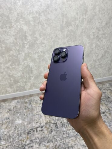 мобильные телефон: IPhone 14 Pro Max, Колдонулган, 128 ГБ, Deep Purple, Кабель, Каптама, Куту, 89 %