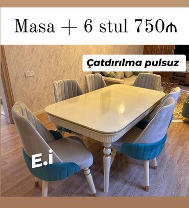 stil stul: Qonaq otağı üçün, Açılmayan, Dördbucaq masa, 6 stul