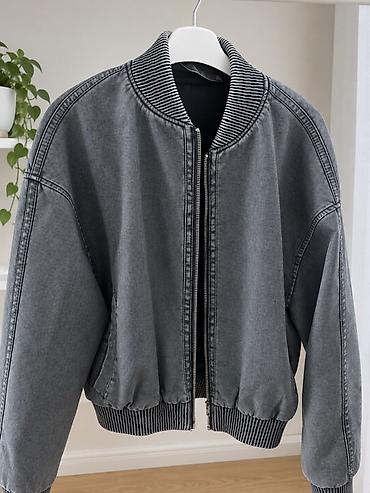 Unisex boz denim bomber gödəkcə - Material: denim (cəmiqat parça)