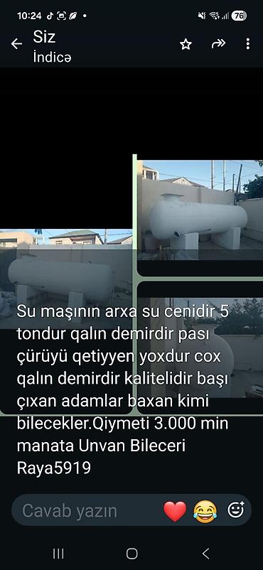 Bağ evi və bağ üçün hərşey: Su maşını üçün arxa su çəni – 5 tonluq. Çox qalın dəmirdən hazırlanıb — 1