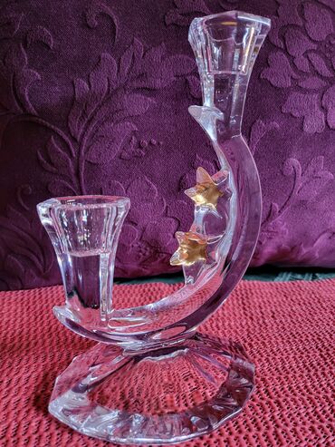Ostali kućni dekor: Svecnjak nov kristal,led kristal 90te. Visina. 19/10cm — 11