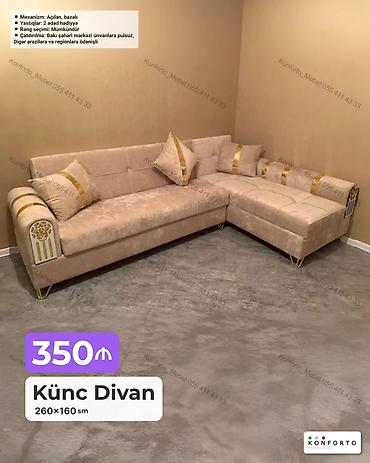 Ev üçün mebel: Künc divan – 260×160 sm - Açılan, bazalı mexanizm - 2 ədəd yastıq — 1