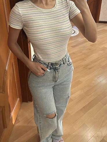 armani jeans: Qadınlar üçün hündürbel jeans şalvar. Geniş kəsim (straight/relaxed — 2