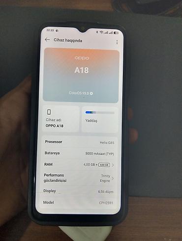 a18: Oppo A18, 128 GB, rəng - Göy, Düyməli, Sensor, Barmaq izi — 5