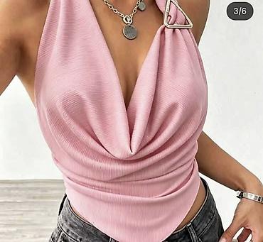 dylan blue: Majica crop top bez rukava sa drapiranim „waterfall“ dekolteom i — 5