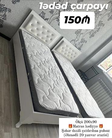 Məhsul: 1 ədəd çarpayı Xüsusiyyətlər: - Ölçü: 200 x 90 sm - Rəng: ağ lalafo.az -da Məhsul: 1 ədəd çarpayı Xüsusiyyətlər: - Ölçü: 200 x 90 sm - Rəng: ağ