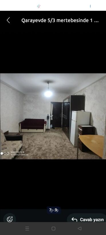 1 otaqli kiraye evler insaatcilar: Qarayevde metroya yaxin 5/3 mertebesinde 1 otaqli ev 350 azn ev