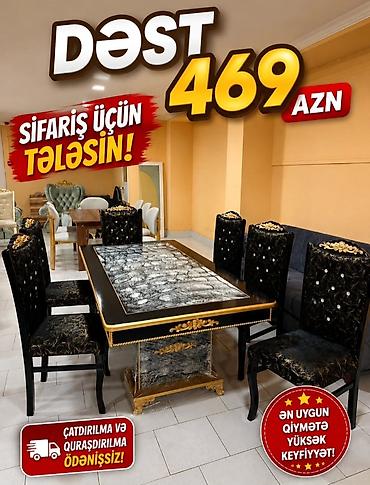 tək stul: Yemək otağı mebel dəsti - Komplekt: 1 masa + 6 stul - Masa — 1
