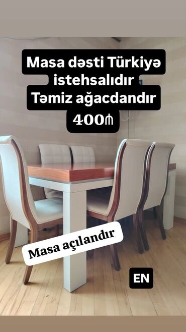 Masa və oturacaq dəstləri: Qonaq otağı üçün, İşlənmiş, Açılan, Kvadrat masa, 6 stul