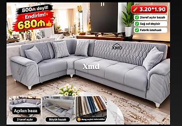 Divanlar: Məhsul: L‑şəkilli künc divan • Ölçü: 3.20 × 1.90 m • Konstruksiya — 1