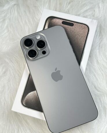 Apple iPhone: IPhone 15 Pro Max, Новый, 256 ГБ, Natural Titanium, Зарядное устройство, Чехол, Коробка, 98 %