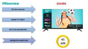 hisense smart tv: Yeni Televizor Hisense LCD 32" HD (1366x768), Pulsuz çatdırılma, Ödənişli çatdırılma, Rayonlara çatdırılma