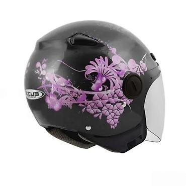 bicikle type 1: Otvorena kaciga za skuter/motor – crna sa ljubičastim floralnim — 2