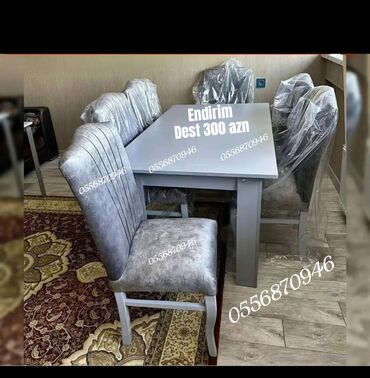 Masa və oturacaq dəstləri: Qonaq otağı üçün, Yeni, Açılmayan, Dördbucaq masa, 6 stul — 4