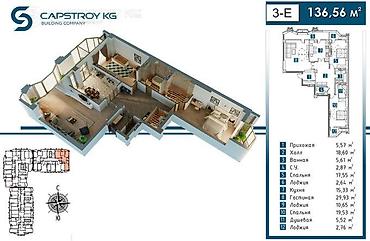 аккеме: 3 комнаты, 136 м², Ак-Кеме 8 этаж — 2