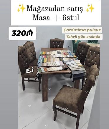 stol dəst: Mətbəx üçün, Yeni, Açılmayan, Dördbucaq masa, 6 stul — 1