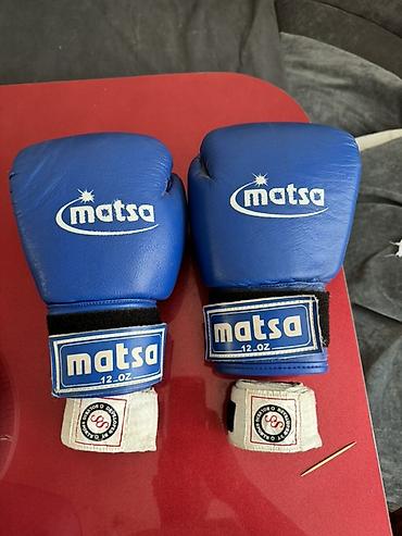 Перчатки: Боксерские перчатки Matsa 12 oz + бинты - Вес: 12 oz (указано на — 1