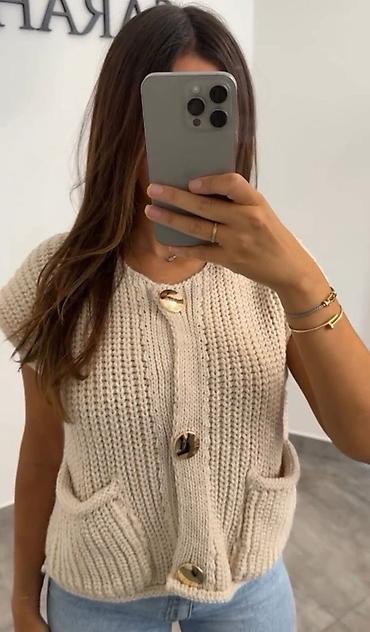 Prsluci: 🔥Pleteni ženski prsluk sa kratkim rukavima i velikim dugmadima 1700 — 1