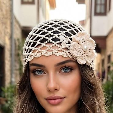 шаль: Məhsul: Toxunma tor naxışlı baş örtüsü (crochet hairnet/bonnet) - — 2