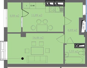 аренда квартира нижний аларча: 1 комната, 42 м², 9 этаж, ПСО (под самоотделку)