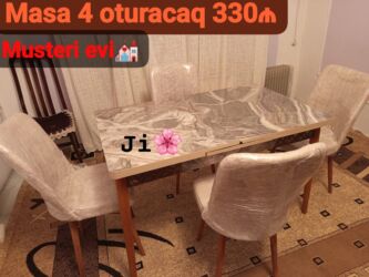 Masa və oturacaq dəstləri: Mətbəx üçün, Yeni, Açılan, Dördbucaq masa, 4 stul — 8