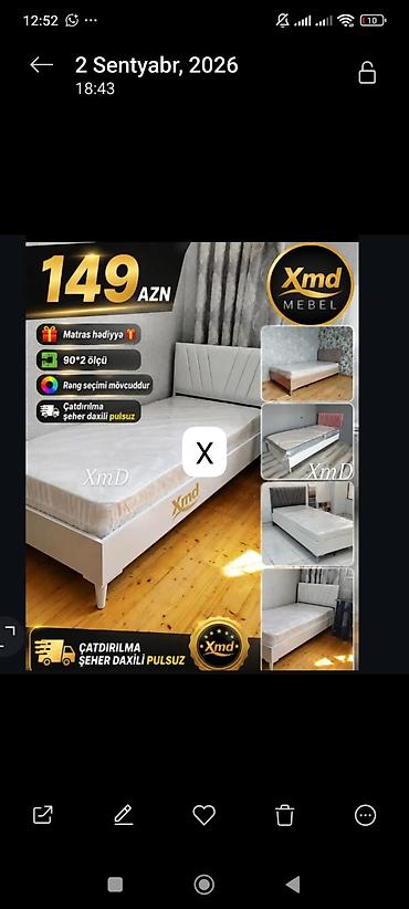Xmd Mebel tək nəfərlik çarpayı - Qiymət: 149 AZN - Ölçü: 90×200 sm -