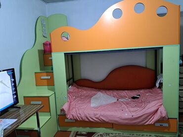 кухонный уголок новые: Балдар үчүн эки ярустуу, Колдонулган, Табигый жыгач, түсү - Жашыл
