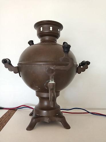 mis samovarlar: Mis qızılı rəngdə klassik samovar - Material: metal gövdə, yuxarıda — 1