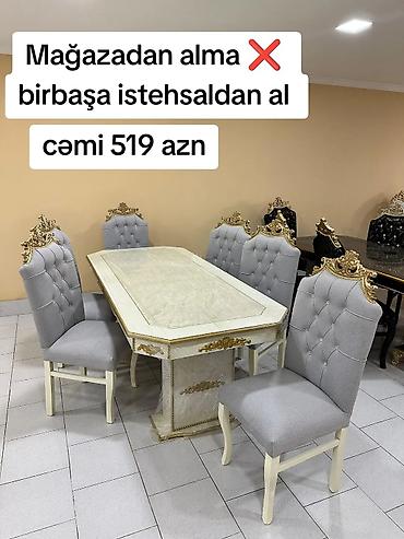 Qonaq otağı üçün, Yeni, Açılmayan, Dördbucaq masa, 6 stul