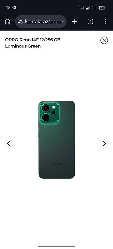oppo reno: Oppo Reno 14, 256 GB, rəng - Yaşıl, İki sim kartlı, Sənədlərlə, Sensor — 2