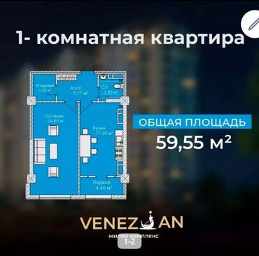 Продажа квартир: 2 комнаты, 63 м², Элитка, 4 этаж, ПСО (под самоотделку)