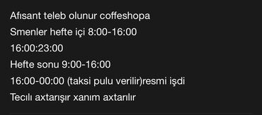 Kassirlər: Kassir tələb olunur, Yalnız qadınlar üçün, 18-29 yaş, 1 ildən az təcrübə, Aylıq ödəniş