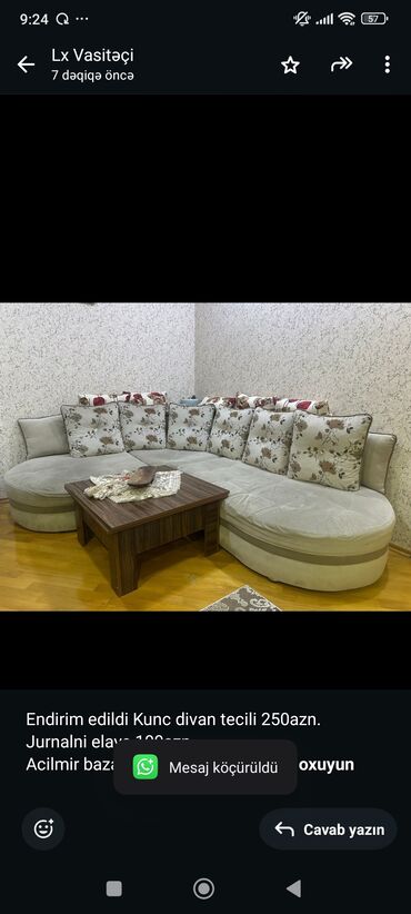 Divan və masa dəstləri: Künc divan, İşlənmiş, Çatdırılma yoxdur