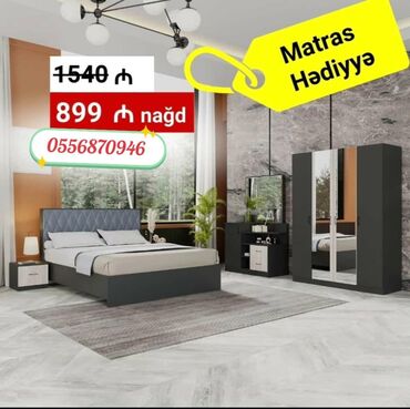 Yataq otağı dəstləri: İkinəfərlik çarpayı, Termo, Dolab, 2 tumba, Azərbaycan, Yeni — 9